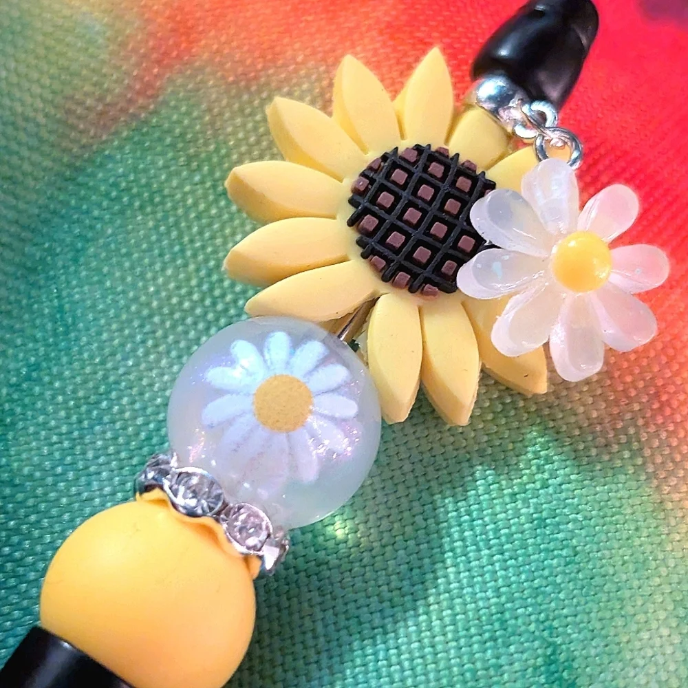 Handmade Silicone Focal Bead Sunflower and Daisy Pen